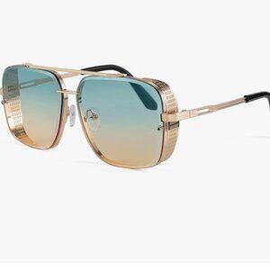 Pilot Square Trendy Metal Steampunk Sunglasses
